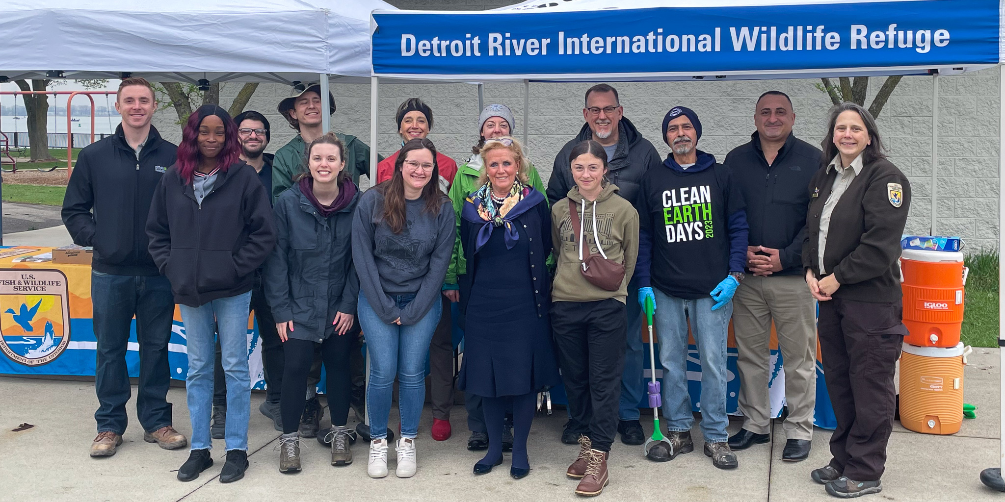 Rep. Dingell with clean up volunteers at John D Dingell Park