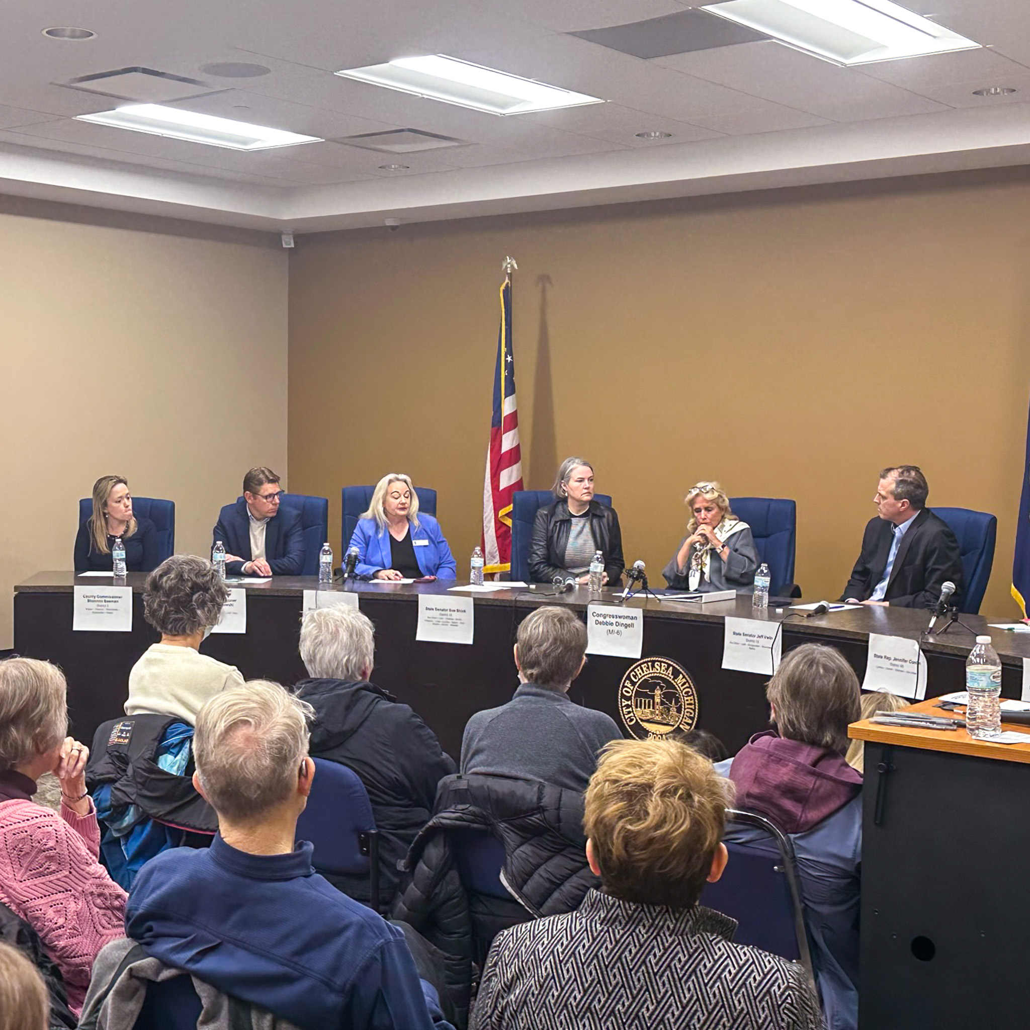 Rep. Dingell and local elected leaders answer questions at Western Washtenaw Town Hall in Chelsea, MI