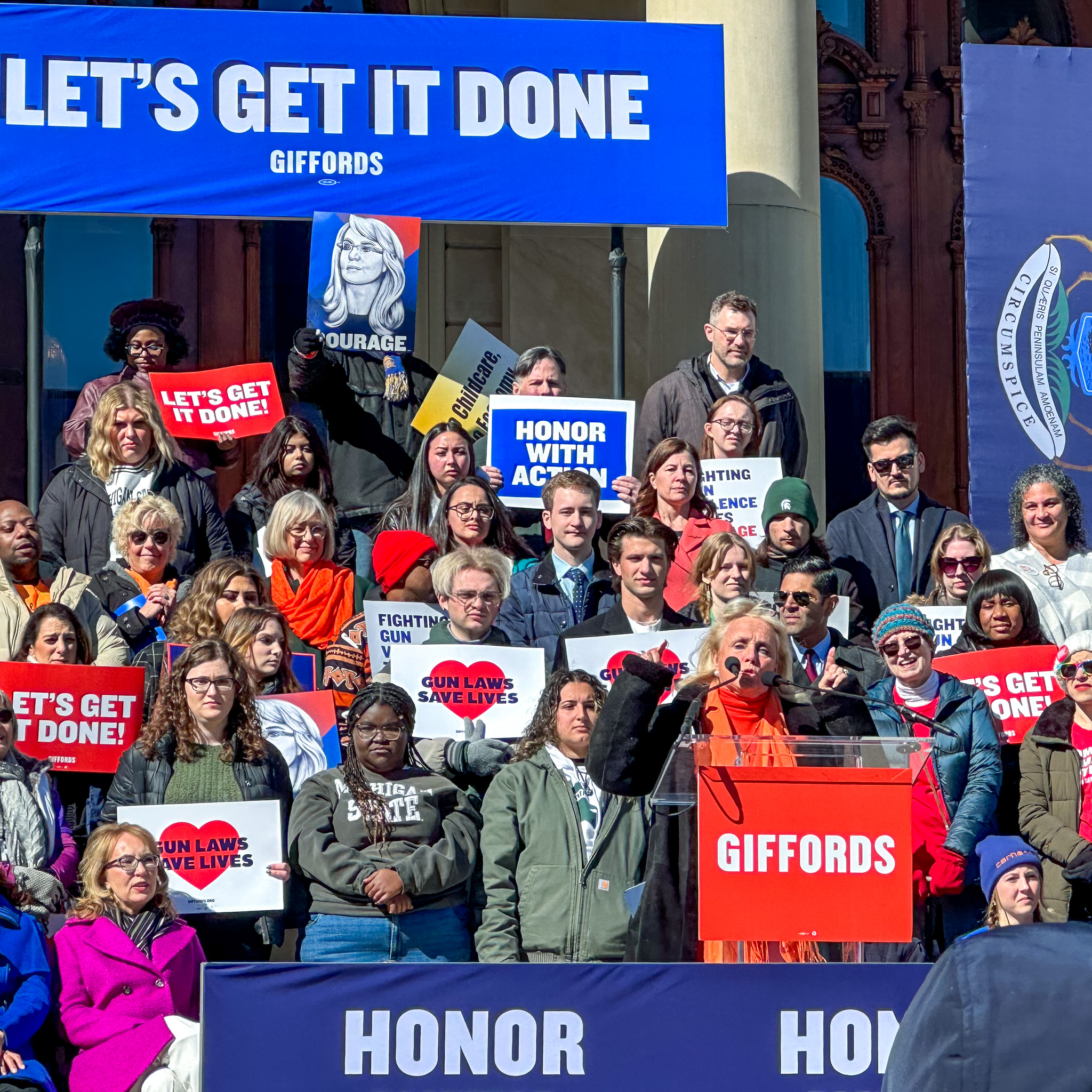 Rep. Dingell speaks to crowd at Gabby Giffords gun safety rally at the Michigan State Capitol